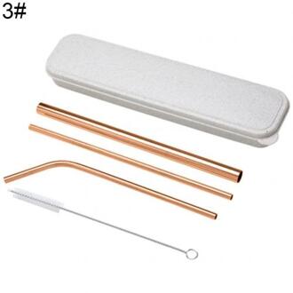 3Pcs Rvs Herbruikbare Gebogen Rechte Rietje Party Bar Drinkware roos gouden