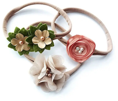 3Pcs/set Girl's Kids Baby Cute Sweet Headband Hair Bows Flower Girl Nylon Stretch Hairband