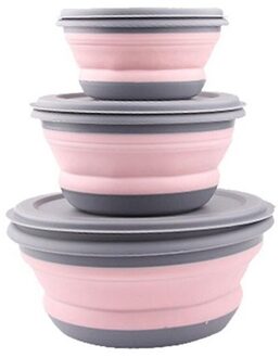 3Pcs/Set Kom Sets Siliconen Vouwen Lunchbox Vouwen Kom Draagbare Siliconen Vouwen Kom Opvouwbare Slakom Met Deksel roze