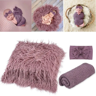 3pcs/set Newborn Baby Photography Props Kits Fake Fur Blanket Mats Cotton Stretch Wrap with Knotted Headband forInfants Toddlers