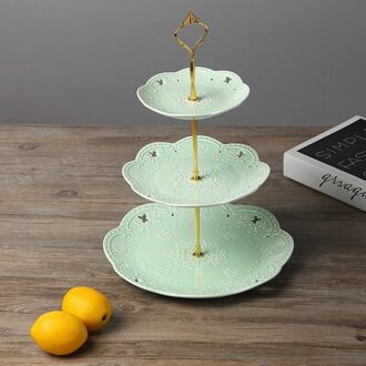 3Pcs Set, Reliëf Porselein Rood Groen Blauw, 3 Tier Fruit Stand, keramische Fruitschaal Voor Bruiloft, Cake Plaat Stand Vintage groen reeks goud stand