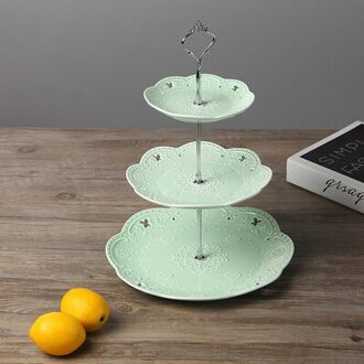 3Pcs Set, Reliëf Porselein Rood Groen Blauw, 3 Tier Fruit Stand, keramische Fruitschaal Voor Bruiloft, Cake Plaat Stand Vintage groen reeks zilver
