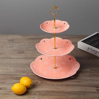3Pcs Set, Reliëf Porselein Rood Groen Blauw, 3 Tier Fruit Stand, keramische Fruitschaal Voor Bruiloft, Cake Plaat Stand Vintage rood reeks goud stand