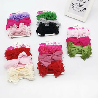 3Pcs/Sets Newborn Baby Kid Girls Boys Bow Headband Soft Turban Floral Headwear Hairband Headwrap