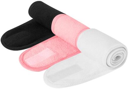 3Pcs Spa Facial Hoofdband Make Up Wrap Hoofd Badstof Hoofdband Stretch Handdoek Met Magic Tape (Wit, zwart, Roze)
