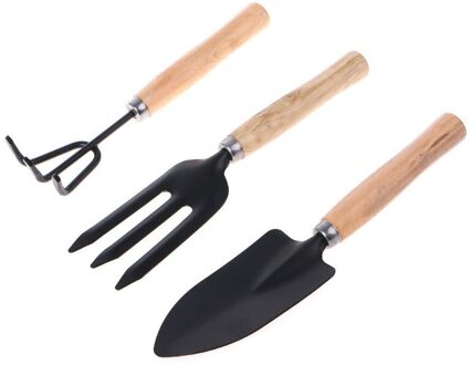 3Pcs Spade Vork Schop Hark Eg Set Thuis Mini Tuingereedschap Ingemaakte Landschap Planten Onderhoud Pak Houten Handvat Kids