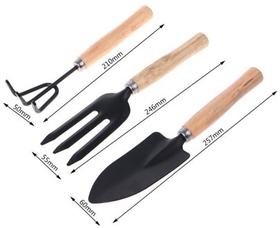 3Pcs Spade Vork Schop Hark Eg Set Thuis Mini Tuingereedschap Ingemaakte Landschap Planten Onderhoud Pak Houten Handvat Kids