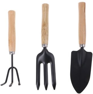 3Pcs Spade Vork Schop Hark Eg Set Thuis Mini Tuingereedschap Ingemaakte Landschap Planten Onderhoud Pak Houten Handvat Kids
