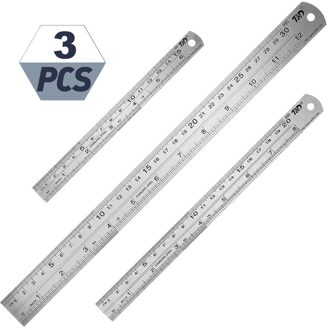 3Pcs Stalen Liniaal Tekening Tool Accessoire 15/20/30Cm Rvs Metaal Rechte Ruler Metrische Regel precisie Meetinstrument