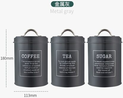 3Pcs Thee Lege Doos Huishoudelijke Koffie Nordic Wind Verzegelde Opslag Blikjes Thee Verpakking Vierkante Ijzeren Blikjes Verzegeld Thee blikjes ZM1027 Grijs