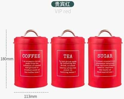 3Pcs Thee Lege Doos Huishoudelijke Koffie Nordic Wind Verzegelde Opslag Blikjes Thee Verpakking Vierkante Ijzeren Blikjes Verzegeld Thee blikjes ZM1027 Rood