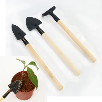 3Pcs Tuin Gereedschap Mini Draagbare Tuinieren Tool Metal Hoofd Schop Hark Spade Plant Tuin Bodem Raising Bloemen Houten Handvat gereedschap