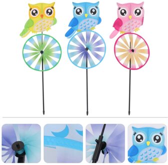 3Pcs Uil Windmolen Decors Tuin Pinwheel Versieringen Outdoor Uil Scène Decors