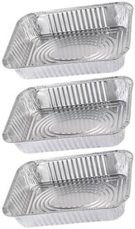 3Pcs Wegwerp Bbq Drip Pan Aluminiumfolie Tin Barbecue Pan Voedsel Container Liner Trays Takeaway Verpakking Box Met Cover(4900Ml)