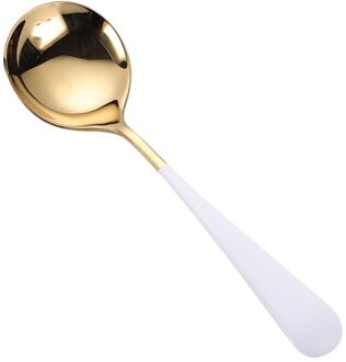 3Pcs Zilver 304 Roestvrij Stalen Lepel Mode Dessert Opscheplepel Servies Ronde Lepel Voor Thuis Restaurant wit gouden