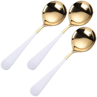 3Pcs Zilver 304 Roestvrij Stalen Lepel Mode Dessert Opscheplepel Servies Ronde Lepel Voor Thuis Restaurant wit gouden