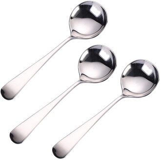 3Pcs Zilver 304 Roestvrij Stalen Lepel Mode Dessert Opscheplepel Servies Ronde Lepel Voor Thuis Restaurant