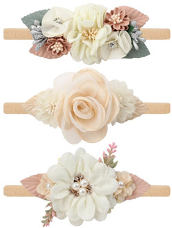 3Styles Baby Pearl Artific Flower Headbands for Girls Newborn Hairbands Nylon Elastic Toddler Handmade Floral Infant Hair Bands