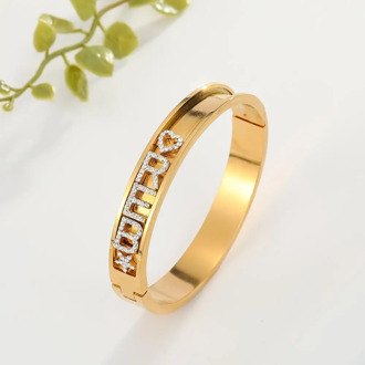 3UMeter 2020 New DIY Letter Bangles for Women Custom Name Cuff Bangles Bracelet Stainless Steel 3A Zircon Bangles Gold