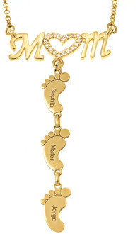 3UMeter Mom Choker Name Necklace Pendant Custom Necklace Zirconia Necklaces Personalized Inlay MOM Necklace With Baby Feet