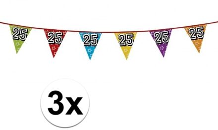 3x 25 jaar vlaggenlijn glitters - Vlaggenlijnen Multikleur