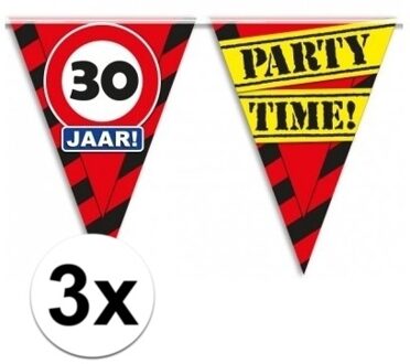 3x 30 jaar vlaggenlijn waarschuwingsbord 10mtr