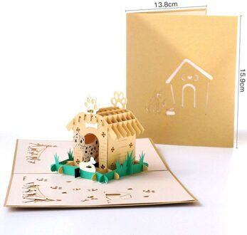 3x 3D Pops Up Kaart Hond Huis Leuke Baby Cadeau Huisdier Thuis Wenskaarten 15.9*15.9Cm