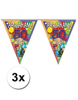 3x Abraham 50 jaar vlaggenlijn 10 meter - Vlaggenlijnen Multikleur