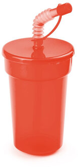 3x Afsluitbare drinkbekers rood 400 ml met rietje - sport bekers/limonade bekers 3 stuks - peuters/kinderen