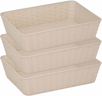 3x Beige Plastic Opbergmanden Rechthoekig 25 X 19 X 6 Cm - Opbergmanden