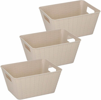 3x Beige plastic opbergmanden rechthoekig 26 x 20 x 13 cm - Opbergmanden