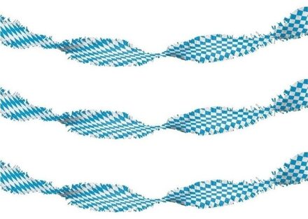3x Bierfeest crepepapier slingers blauw/wit 6 meter - Feestslingers Multikleur