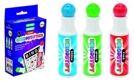 3x Bingo stiften/markers blauw/groen/rood - Actiespellen