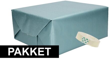 3x Blauw Kraft Inpakpapier Met Rolletje Plakband Pakket 9 - Cadeaupapier