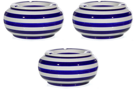 3x Blauw/witte ronde terras asbakken/stormasbakken 23 cm - Gestreepte martieme woonaccessoires - Rookwaren toebehoren/rokersbenodigdheden/tabak accessoires