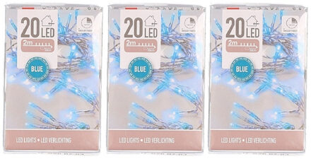 3x Blauwe lichtsnoeren clusterverlichting op batterijen 200 cm
