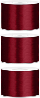 3x Bordeaux rode satijnlint rollen 5 cm x 25 meter cadeaulint verpakkingsmateriaal - Cadeaulinten Rood