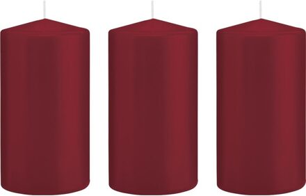3x Bordeauxrode cilinderkaarsen/stompkaarsen 8x15cm 69 branduren
