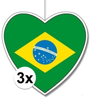 3x Brazilië hangdecoratie harten 28 cm