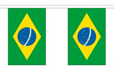 3x Buiten vlaggenlijn Brazilie 3 meter - Braziliaanse vlag - Supporter feestartikelen - Landen decoratie en versieringen Multikleur