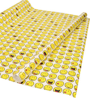 3x Cadeaupapier wit met funny faces 150 cm - Cadeaupapier