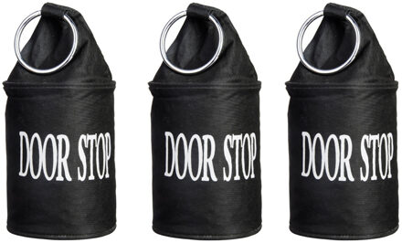 3x Canvas deurstopper zwart met ring 28 cm - Deur vastzetter - Deurstop 2,7 kg 3 stuks