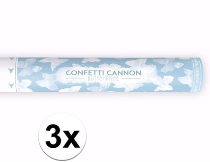 3x Confetti kanon witte vlinders 40 cm - confetti shooter / party popper