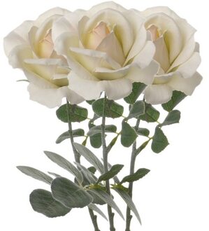 3x Creme witte rozen/roos kunstbloemen 37 cm - Kunstbloemen