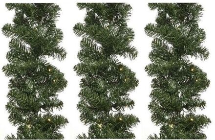 3x decoris dennenslinger guirlande - groen - 270 cm- guirlande - met verlichting - kerstslinger