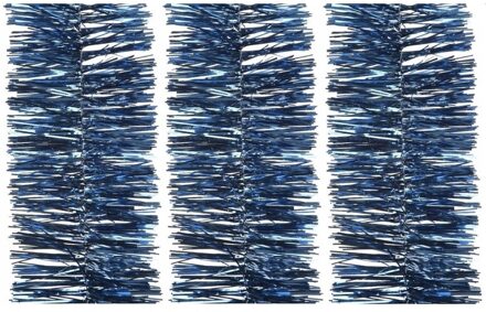 3x decoris kerstslinger-guirlande - donkerblauw - glanzend lametta - 270 cm