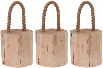 3x Deurstoppers teak met draagtouw 14 cm - Deurstoppers