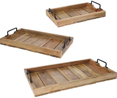 3x Dienbladen mango hout 58 cm - Dienbladen Bruin