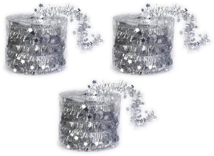 3x Dunne zilveren folie kerstslingers 3,5 x 700 cm