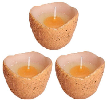 3x Ei vormig kaarsjes bruin 5 cm
